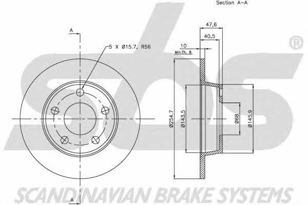 SBS 1815204784 Rear brake disc, non-ventilated 1815204784