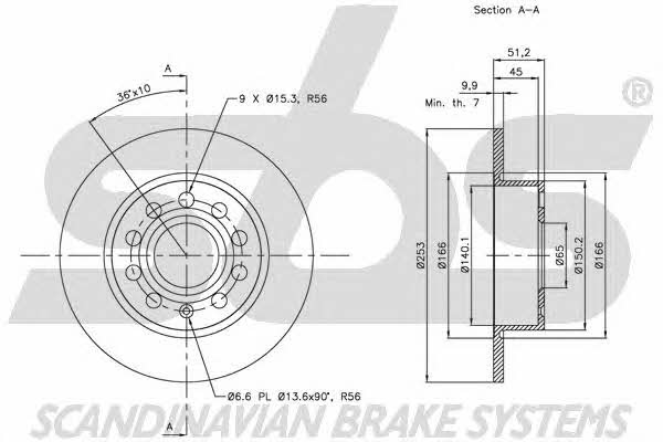 SBS 1815204789 Rear brake disc, non-ventilated 1815204789