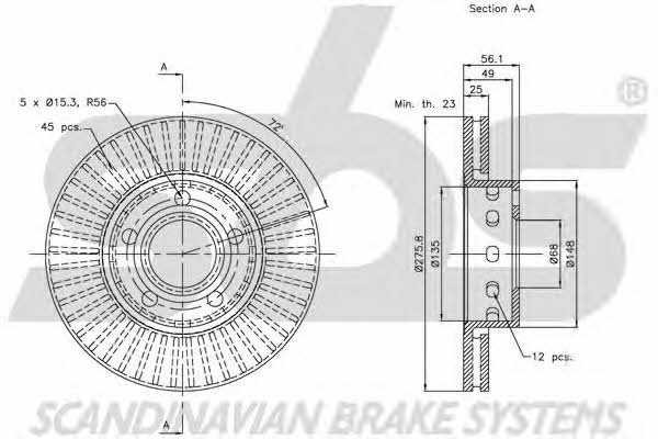 SBS 1815204792 Front brake disc ventilated 1815204792