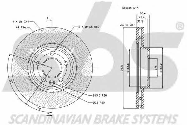 SBS 1815204796 Front brake disc ventilated 1815204796