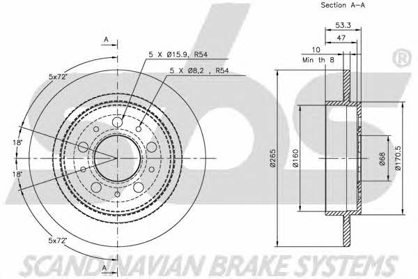 SBS 1815204827 Rear brake disc, non-ventilated 1815204827