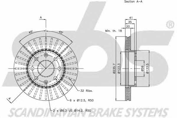 SBS 1815205008 Front brake disc ventilated 1815205008