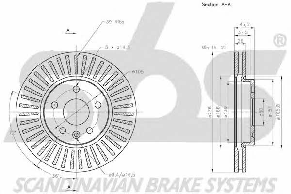 SBS 1815205013 Front brake disc ventilated 1815205013