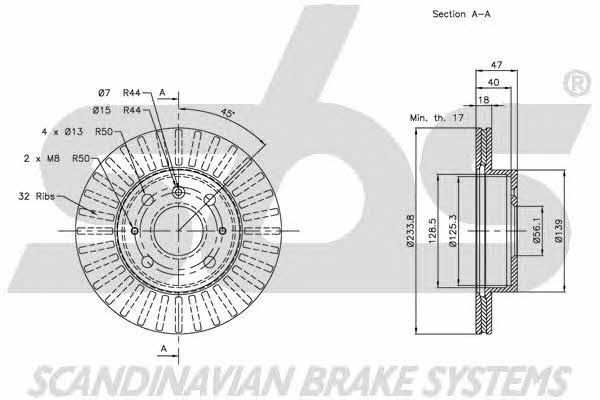 SBS 1815205106 Front brake disc ventilated 1815205106