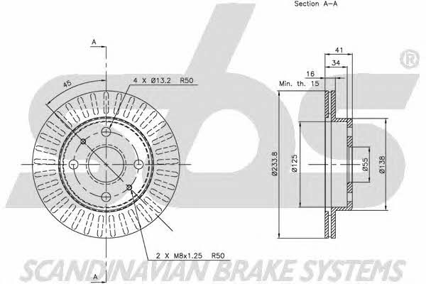 SBS 1815205111 Front brake disc ventilated 1815205111
