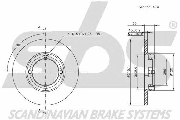 SBS 1815205202 Unventilated front brake disc 1815205202