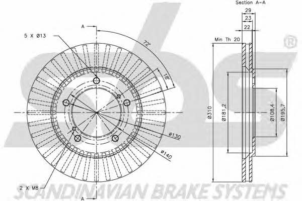 SBS 1815205210 Front brake disc ventilated 1815205210