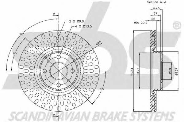 SBS 1815209923 Front brake disc ventilated 1815209923