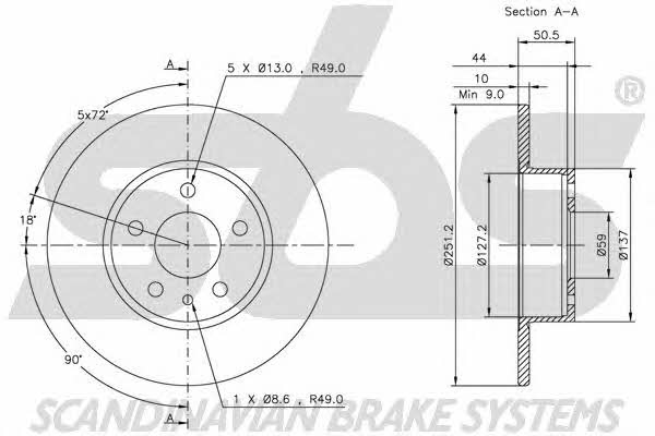 SBS 1815209926 Rear brake disc, non-ventilated 1815209926