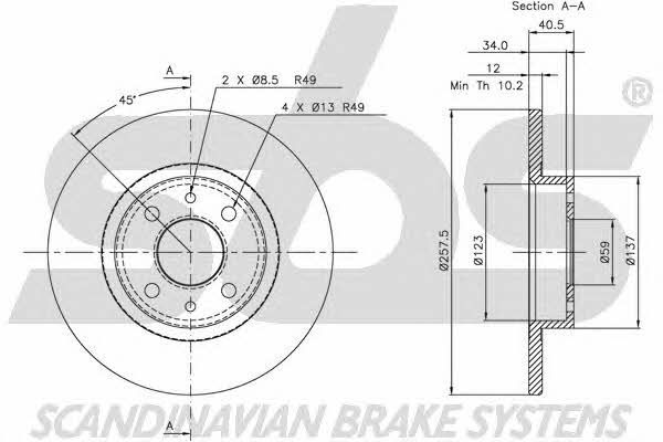 SBS 1815209932 Unventilated front brake disc 1815209932