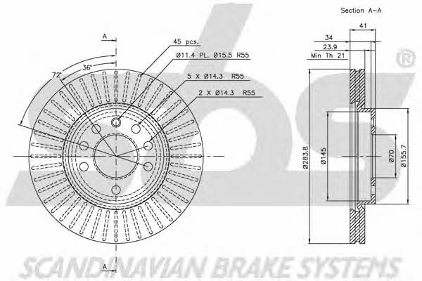 SBS 1815209937 Front brake disc ventilated 1815209937