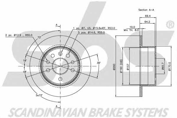 SBS 1815209938 Rear brake disc, non-ventilated 1815209938