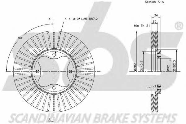 SBS 1815209940 Front brake disc ventilated 1815209940