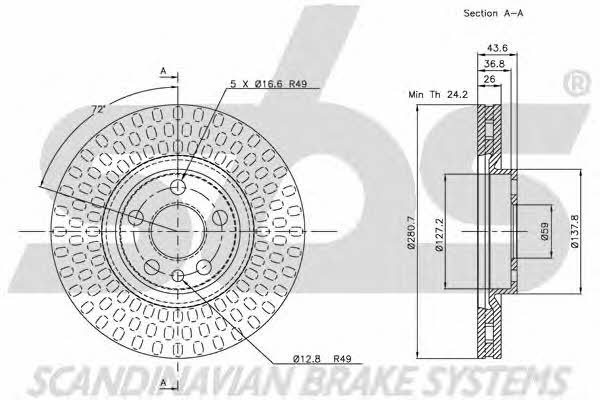 SBS 1815209942 Front brake disc ventilated 1815209942