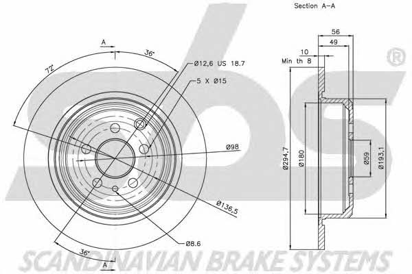 SBS 1815209943 Rear brake disc, non-ventilated 1815209943