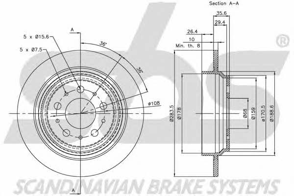 SBS 1815204846 Rear brake disc, non-ventilated 1815204846