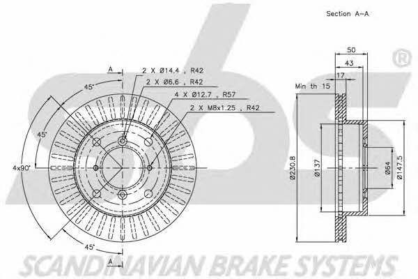 SBS 1815205205 Front brake disc ventilated 1815205205