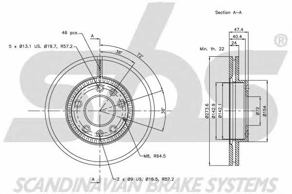 SBS 1815203241 Front brake disc ventilated 1815203241