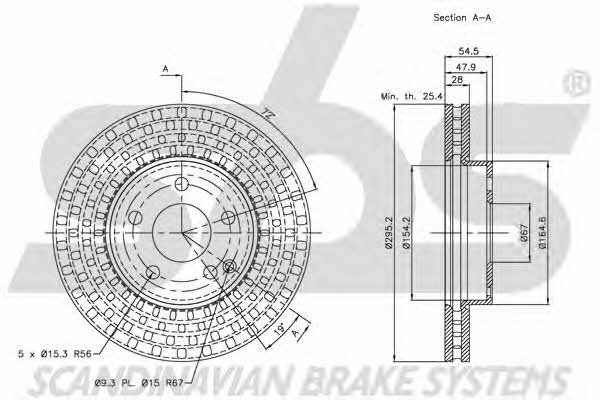 SBS 1815203359 Front brake disc ventilated 1815203359
