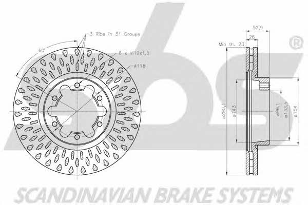 SBS 1815202287 Front brake disc ventilated 1815202287