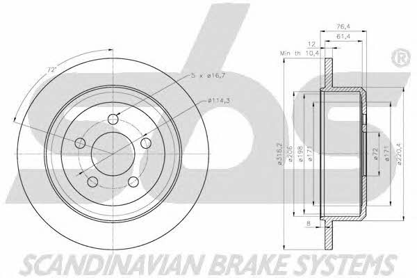 SBS 1815209332 Rear brake disc, non-ventilated 1815209332
