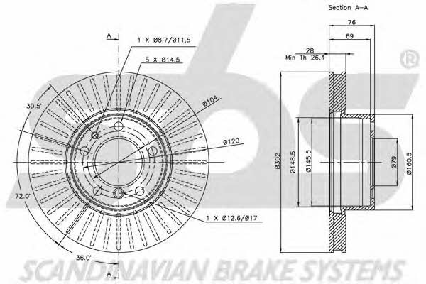 SBS 1815201526 Front brake disc ventilated 1815201526