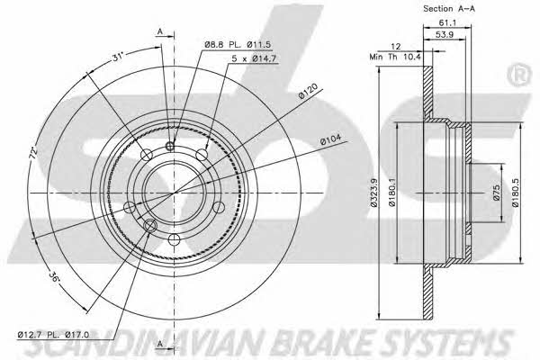 SBS 1815201533 Rear brake disc, non-ventilated 1815201533