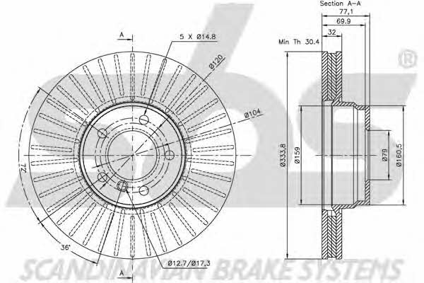 SBS 1815201542 Front brake disc ventilated 1815201542