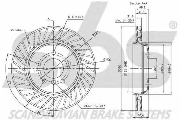 SBS 1815201545 Rear ventilated brake disc 1815201545