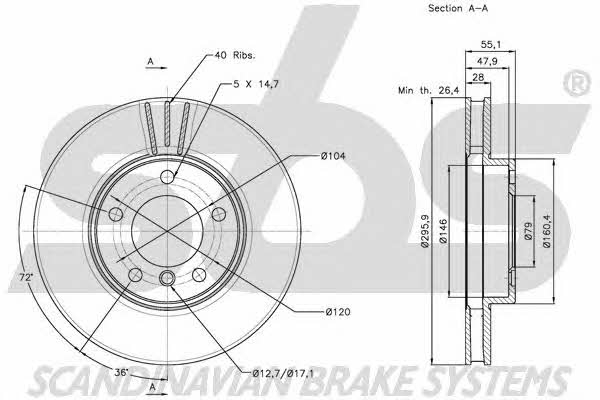 SBS 1815201551 Front brake disc ventilated 1815201551