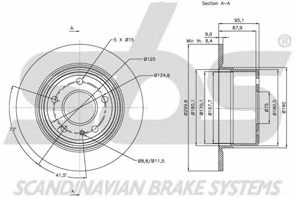 SBS 1815201552 Rear brake disc, non-ventilated 1815201552