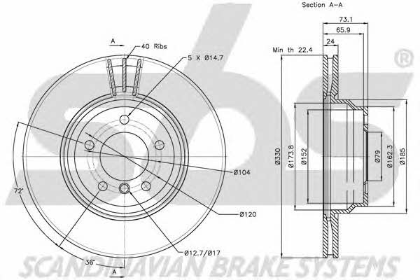 SBS 1815201568 Front brake disc ventilated 1815201568