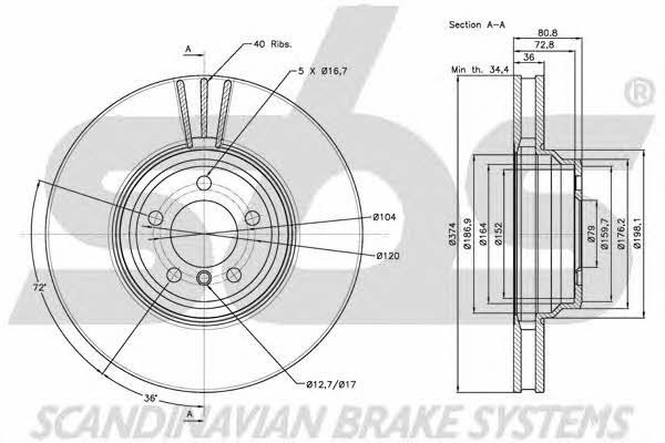 SBS 1815201571 Front brake disc ventilated 1815201571