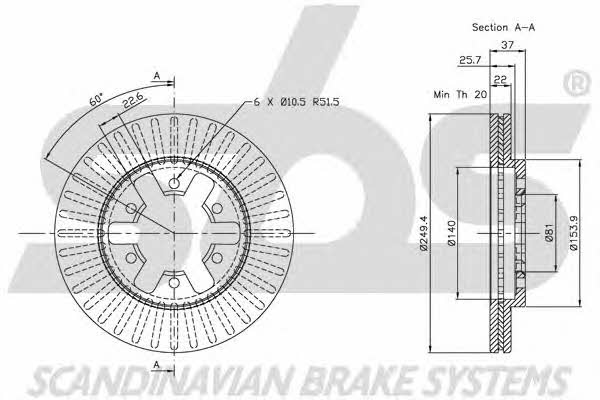 SBS 1815202233 Front brake disc ventilated 1815202233