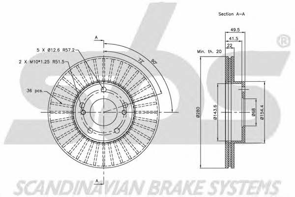 SBS 1815202247 Front brake disc ventilated 1815202247