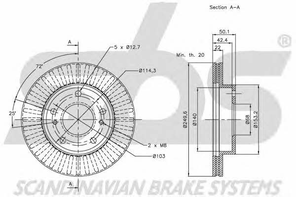 SBS 1815202254 Front brake disc ventilated 1815202254