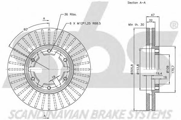 SBS 1815202265 Front brake disc ventilated 1815202265