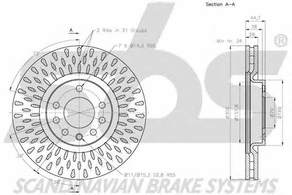 SBS 1815202353 Front brake disc ventilated 1815202353