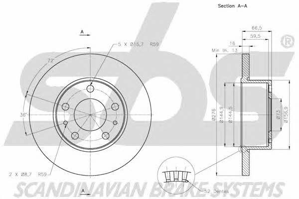 SBS 1815202354 Rear brake disc, non-ventilated 1815202354