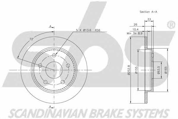 SBS 1815202522 Rear brake disc, non-ventilated 1815202522