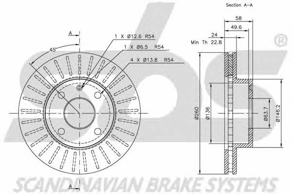 SBS 1815202529 Front brake disc ventilated 1815202529