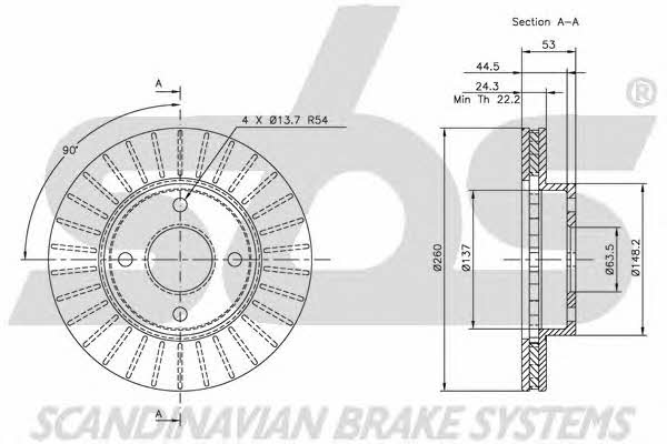 SBS 1815202537 Front brake disc ventilated 1815202537