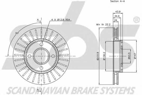 SBS 1815202540 Front brake disc ventilated 1815202540