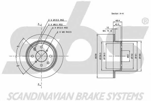 SBS 1815202613 Rear brake disc, non-ventilated 1815202613