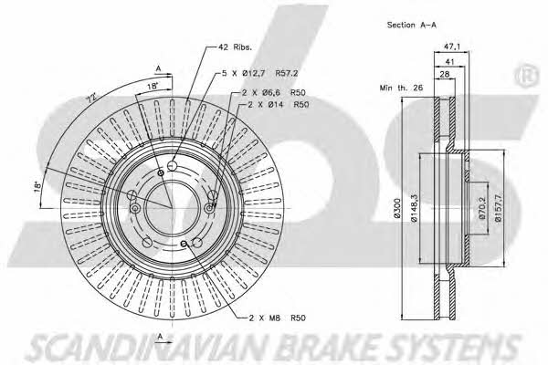 SBS 1815202624 Front brake disc ventilated 1815202624