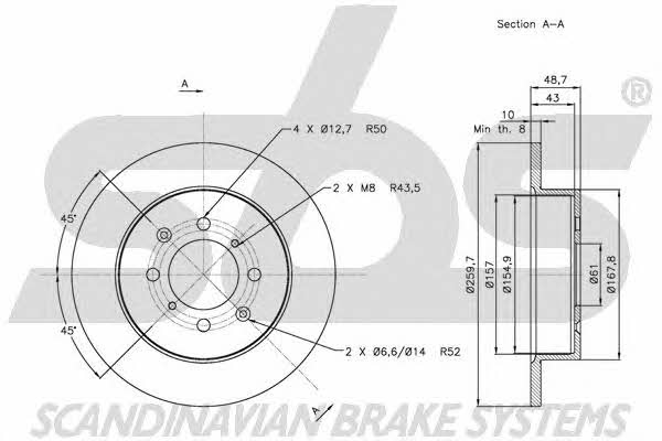SBS 1815202633 Rear brake disc, non-ventilated 1815202633
