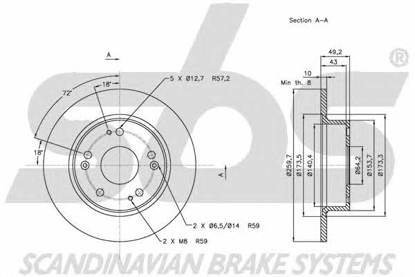 SBS 1815202638 Rear brake disc, non-ventilated 1815202638