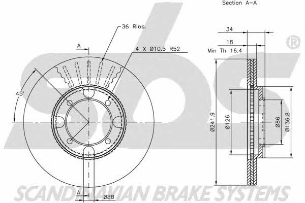 SBS 1815203007 Front brake disc ventilated 1815203007