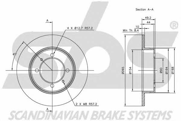 SBS 1815203009 Rear brake disc, non-ventilated 1815203009