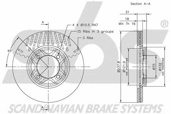 SBS 1815203216 Front brake disc ventilated 1815203216
